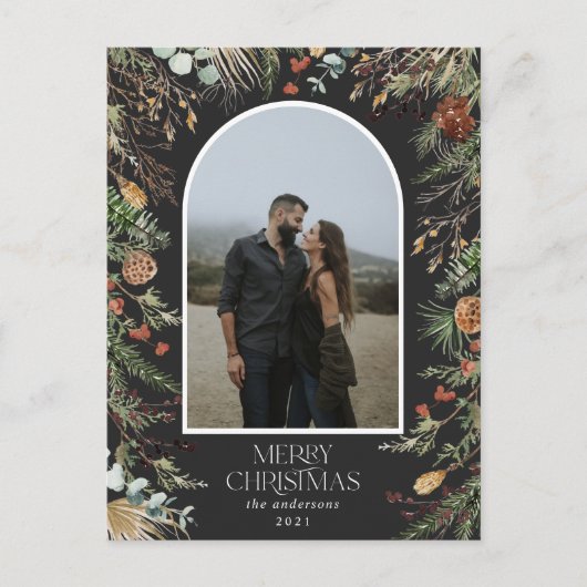 Kerstmis 1 waterverf botanische flora feestdagenkaart (Voorkant)