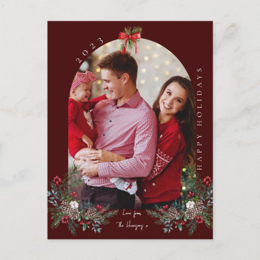 Kerstmis 1 waterverf botanische flora feestdagenkaart (Voorkant)