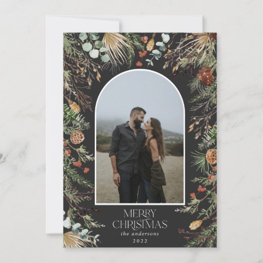 Kerstmis 1 waterverf botanische flora feestdagenkaart (Voorkant)