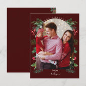 Kerstmis 1 waterverf botanische flora feestdagenkaart (Voorkant / Achterkant)