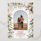 Kerstmis 1 waterverf botanische flora folie feestdagenkaart (Voorkant)