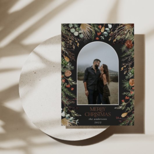 Kerstmis 1 waterverf botanische flora folie feestdagenkaart