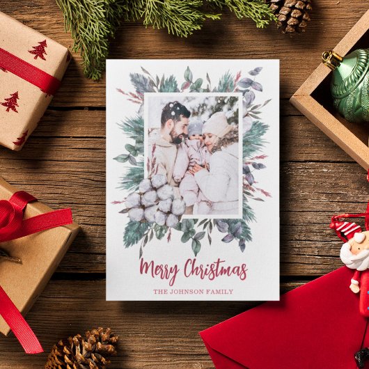 Kerstmis 1 waterverf katoenbloem winter feestdagenkaart