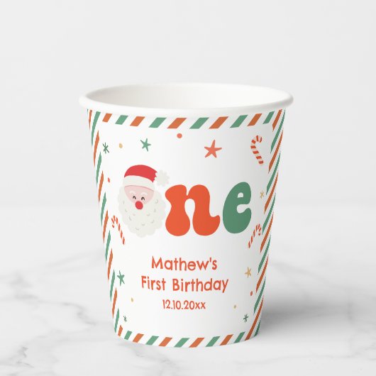 Kerstmis 1e verjaardag jongen papieren bekers (Voorkant)