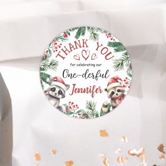 Kerstmis 1e verjaardag Winter Woodland Dank u Ronde Sticker