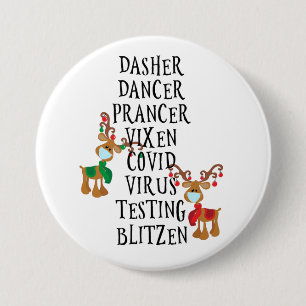 Kerstmis 2020 Covid Reindeer names Funny Ronde Button 7,6 Cm