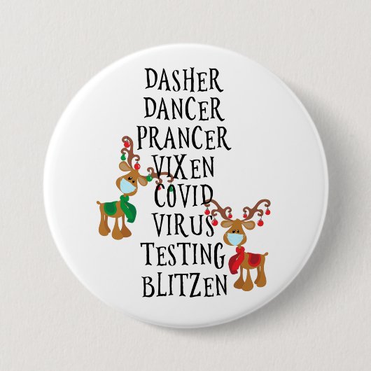 Kerstmis 2020 Covid Rendiernamen Grappig Ronde Button 7,6 Cm (Voorkant)