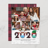 Kerstmis 2020 | Funny Face Maskers & Tartan 4 Foto Briefkaart (Voorkant / Achterkant)