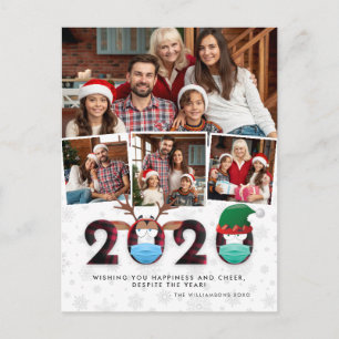 Kerstmis 2020 Funny Face Maskers & Tartan 4 Foto Briefkaart