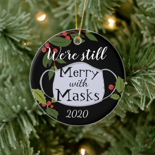 Kerstmis 2020 is nog steeds vrolijk met maskers keramisch ornament (Boom)