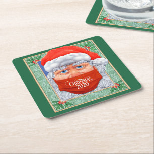 Kerstmis 2020 Kerstman in Masker Kartonnen Onderzetters