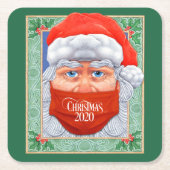 Kerstmis 2020 Kerstman in Masker Kartonnen Onderzetters (Voorkant)