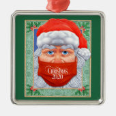 Kerstmis 2020 Kerstman in Masker Metalen Ornament (Voorkant)