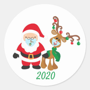 Kerstmis 2020 Kerstman Rendier Quarantaine Ronde Sticker