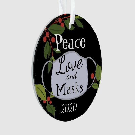 Kerstmis 2020 Peace Love and Mask Ornament (voorkant)