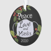 Kerstmis 2020 Peace Love and Mask Ornament (voorkant)