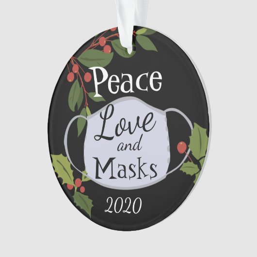 Kerstmis 2020 Peace Love and Mask Ornament (voorkant)