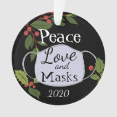 Kerstmis 2020 Peace Love and Mask Ornament (voorkant)