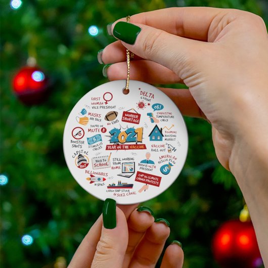 Kerstmis 2021 COVID Pandemisch vaccin Jaar Keramisch Ornament