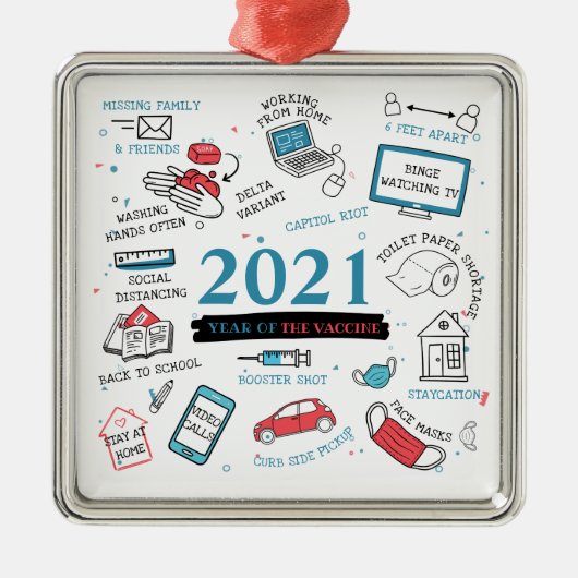 Kerstmis 2021 Covid Vaccine Year Keepomwille Metalen Ornament (Voorkant)