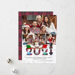 Kerstmis 2021 Funny Face Maskers & Pset 4 Foto's Feestdagenkaart