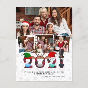 Kerstmis 2021   Funny Grumpy Face Maskers 4 Foto's Briefkaart