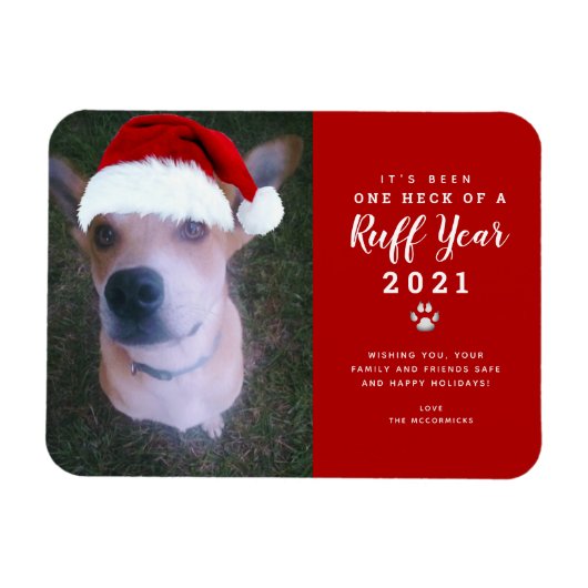 Kerstmis 2021 Ruff Year Funny Dog Foto Magneet (Horizontaal)