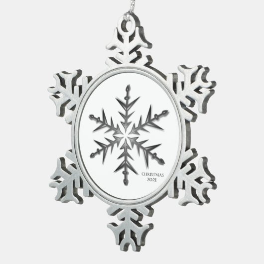 Kerstmis 2021 Silver Snowflake Tin Sneeuwvlok Ornament (Rechts)