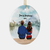 Kerstmis 2022 Aangepaste persoonlijke familie Keramisch Ornament (Rechts)