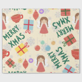 Kerstmis 2022 moderne schattige roze groene elegan cadeaupapier (Vlak)