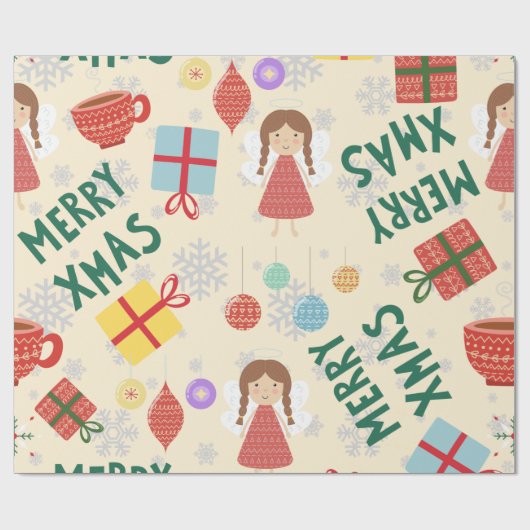 Kerstmis 2022 moderne schattige roze groene elegan cadeaupapier (Vlak)