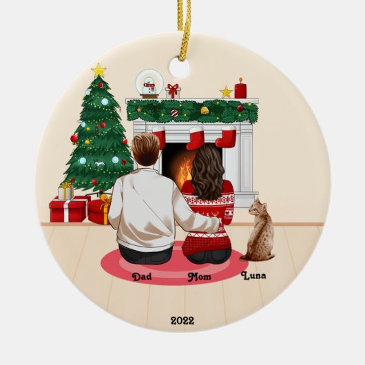 Kerstmis 2022 Personaliseer familie mam pap kat Keramisch Ornament (Voorkant)