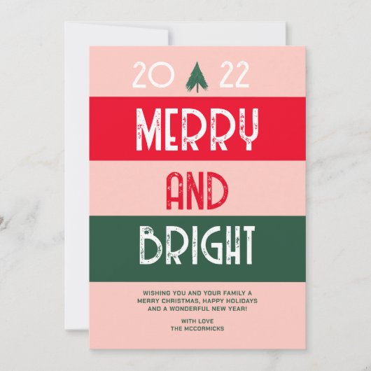 Kerstmis 2022 Retro Merry en helder roze rood Feestdagenkaart (Voorkant)