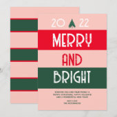 Kerstmis 2022 Retro Merry en helder roze rood Feestdagenkaart (Voorkant / Achterkant)