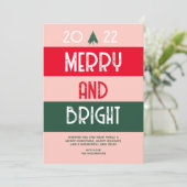 Kerstmis 2022 Retro Merry en helder roze rood Feestdagenkaart (Staand voorkant)