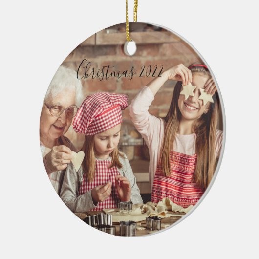 Kerstmis 2022 Twee foto Keramisch Ornament (Links)