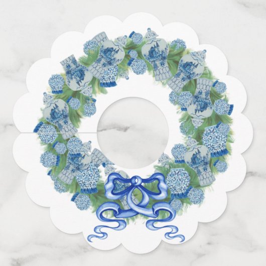 Kerstmis 2023 Blue Ginger Jar Wijnglaslabel (Voorkant)