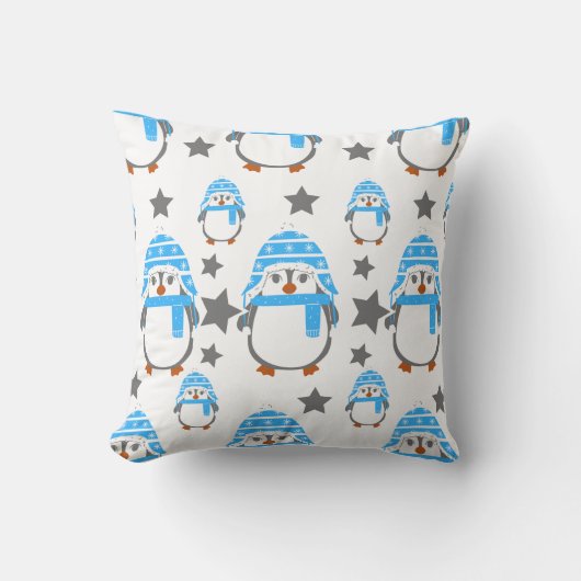 Kerstmis 2023 pinguïns en sterren leuk kussen (Voorkant)