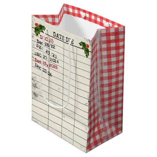 Kerstmis 2026 Oude Bibliotheekkaarten Medium Cadeauzakje (Voorkant Gekanteld)