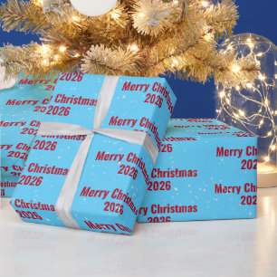 Kerstmis 2026 tekst op aqua cadeaupapier