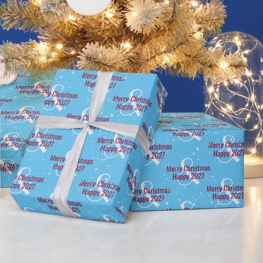 Kerstmis 2026 Tekst op blauw Cadeaupapier (Feestdagen)