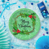 Kerstmis 20xx Holly Red Berries Modern Green 9" Papieren Bordje (Feest)