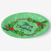 Kerstmis 20xx Holly Red Berries Modern Green 9" Papieren Bordje (Gekanteld)