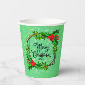 Kerstmis 20xx Holly Red Berries Modern Green Papieren Bekers (Voorkant)