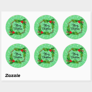 Kerstmis 20xx Holly Red Berries Modern Green Ronde Sticker
