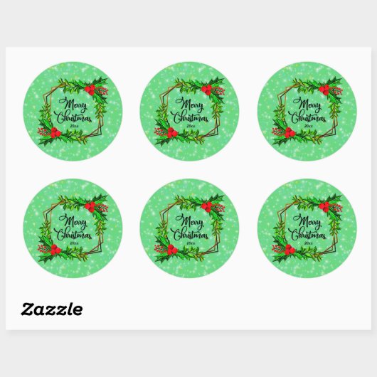 Kerstmis 20xx Holly Red Berries Modern Green Ronde Sticker (Vel)