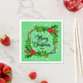 Kerstmis 20xx Holly Red Berries Modern Green Servet