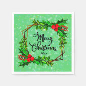 Kerstmis 20xx Holly Red Berries Modern Green Servet (Voorkant)