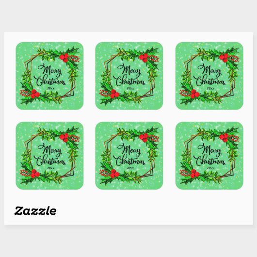 Kerstmis 20xx Holly Red Berries Modern Green Vierkante Sticker (Vel)