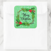 Kerstmis 20xx Holly Red Berries Modern Green Vierkante Sticker (Tas)